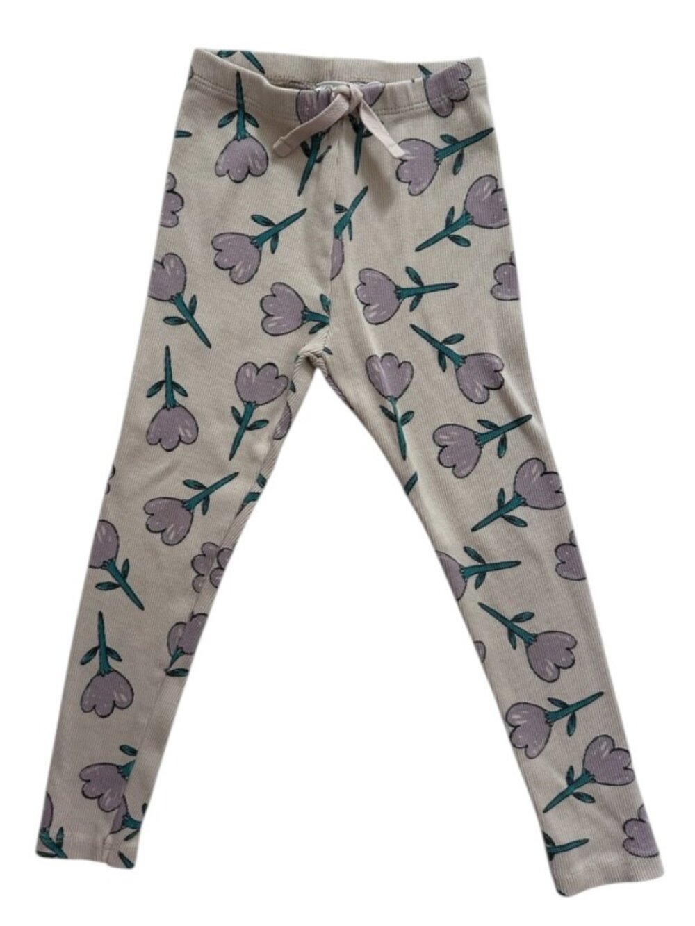 Zara Girls Floral Ribbed Leggings Lilac Green Size 4-5